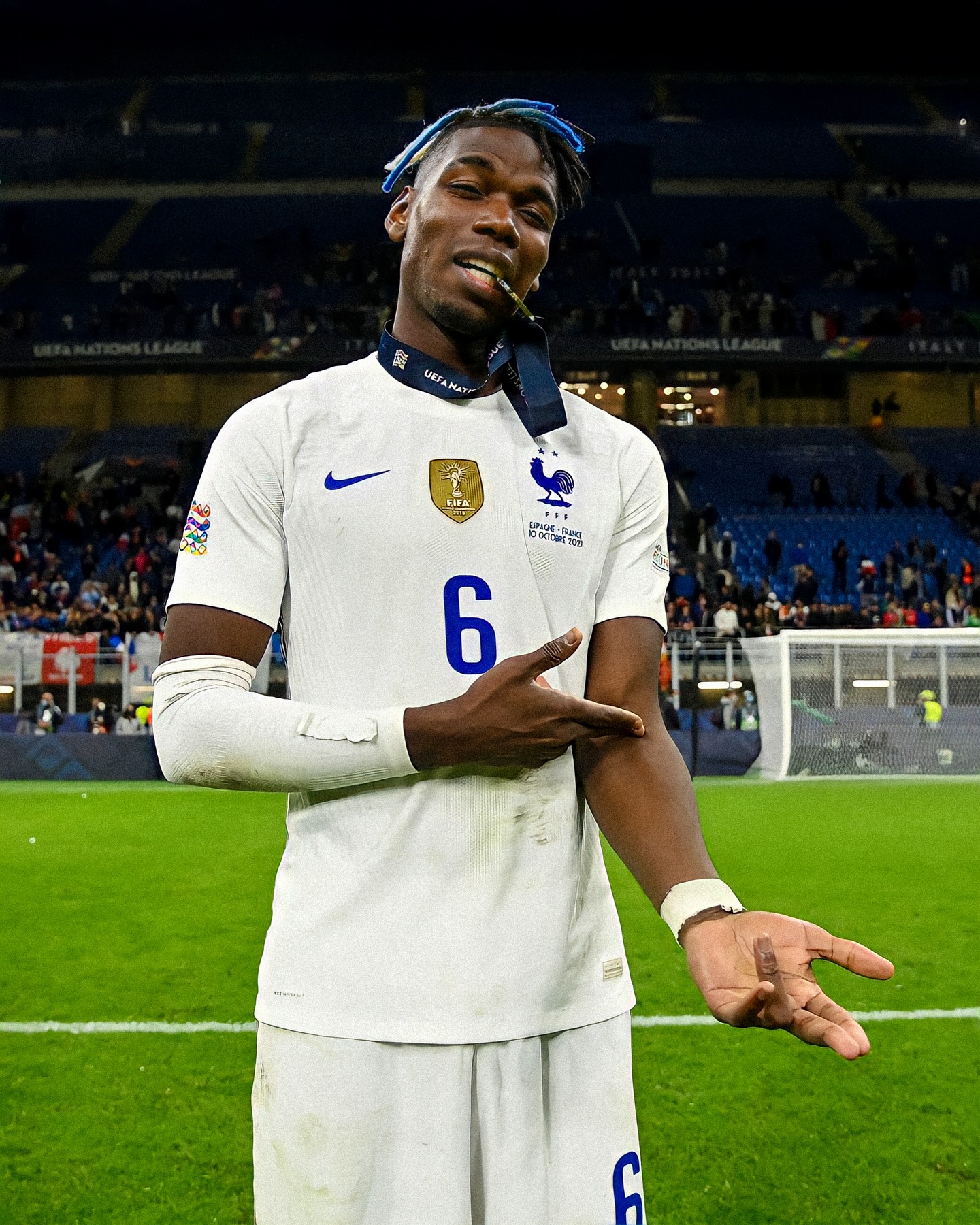 Football player celebrating on the pitch